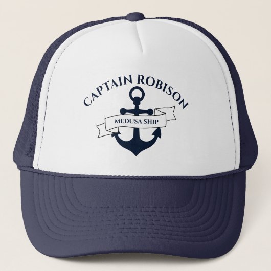 Naam kapitein en schip trucker pet (Voorkant)