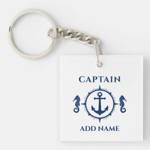 Naam kapitein Seahorse Boat Anchor Foto terug Whit Sleutelhanger