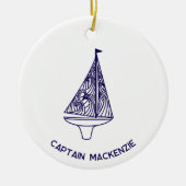 Naam kapitein zeilboot jacht keramisch ornament (Voorkant)