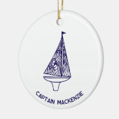 Naam kapitein zeilboot jacht keramisch ornament (Links)