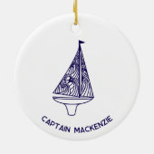 Naam kapitein zeilboot jacht keramisch ornament (Achterkant)