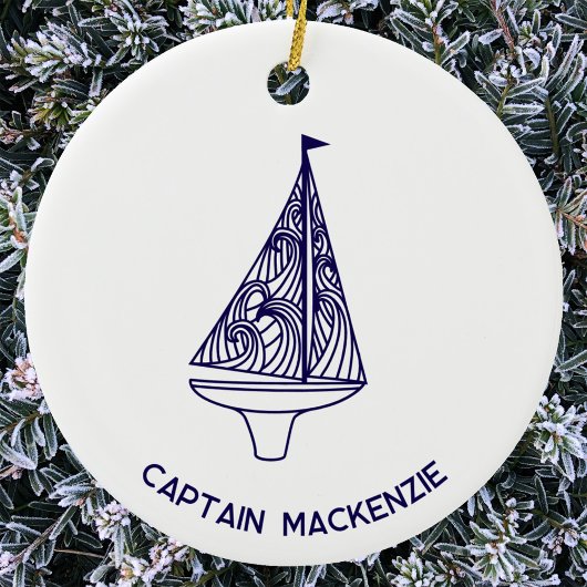 Naam kapitein zeilboot jacht keramisch ornament