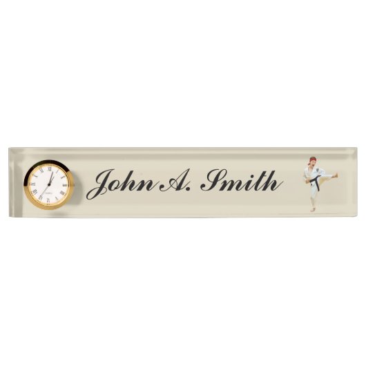  naam Karate Kicking Black Belt Naambordje (Voorkant)