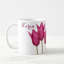  naam Karen  roze tulpen bloemig Koffiemok