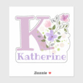 Naam Katherine plus initiaal met bloemontwerp Sticker (Vel)