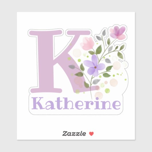 Naam Katherine plus Initiaal met Floral Design Sticker (Vel)