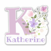 Naam Katherine plus Initiaal met Floral Design Sticker (Voorkant)