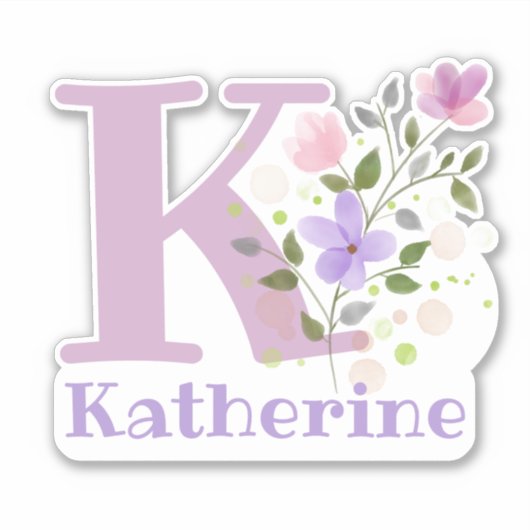 Naam Katherine plus Initiaal met Floral Design Sticker (Voorkant)
