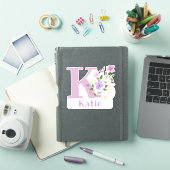 Naam Katie & Initiaal met Floral Design Sticker (iPad Cover)