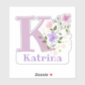 Naam Katrina plus Initiaal met Floral Design Sticker (Vel)