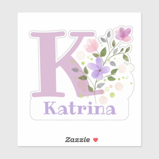 Naam Katrina plus Initiaal met Floral Design Sticker (Vel)