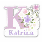 Naam Katrina plus Initiaal met Floral Design Sticker (Voorkant)