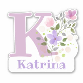 Naam Katrina plus Initiaal met Floral Design Sticker