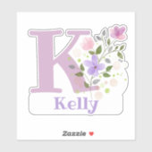 Naam Kelly & Initiaal met Floral Design Sticker (Vel)