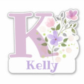 Naam Kelly & Initiaal met Floral Design Sticker (Voorkant)