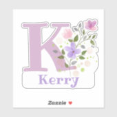 Naam Kerry plus Initiaal met Bloemendesign Sticker (Vel)