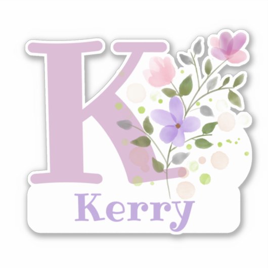 Naam Kerry plus Initiaal met Bloemendesign Sticker (Voorkant)
