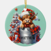 Naam Kerst Ornament Highland Koe in Bucket (Voorkant)