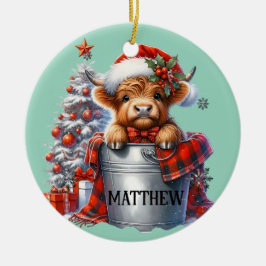 Naam Kerst Ornament Highland Koe in Bucket
