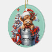 Naam Kerst Ornament Highland Koe in Bucket (Links)
