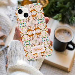 Naam Kerst Rendieren Roze Naadloos Patroon Case-Mate iPhone 14 Hoesje