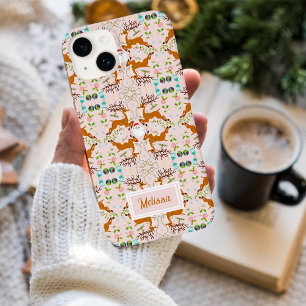 Naam Kerst Rendieren Roze Naadloos Patroon Case-Mate iPhone 14 Hoesje