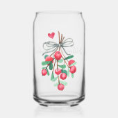 Naam, Kerst Waterverf Mistletoe & Bessen 16oz Blikvorm Glas (Voorkant)