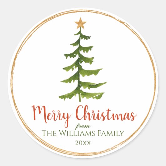 Naam kerstboomfamilie ronde sticker (Voorkant)