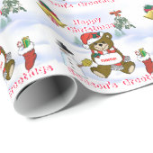 Naam kerstfeest met Teddy en Snowscene Cadeaupapier (Rol Hoek)