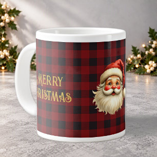 Naam, Kerstman Zwart & Rood Buffalo Check Jumbo Grote Koffiekop