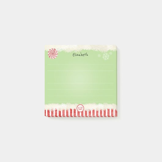 Naam: Kerstmis Elf Green Holiday Peppermint Fun Post-it® Notes (Voorkant)