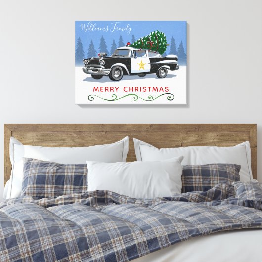 naam kerstmonogram politiewagen canvas afdruk (Insitu (Slaapkamer))