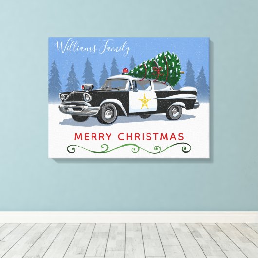 naam kerstmonogram politiewagen canvas afdruk (Insitu (Houten vloer))