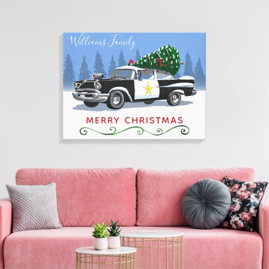  naam kerstmonogram politiewagen canvas afdruk (Insitu (Woonkamer))