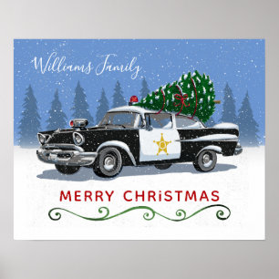 Naam kerstmonogram politiewagen poster