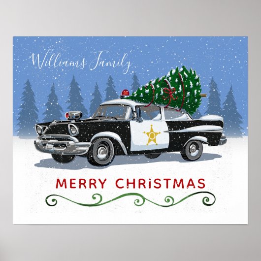  naam kerstmonogram politiewagen poster (Voorkant)