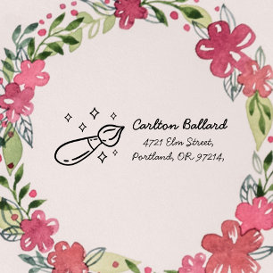 Naam kind en retouradres met penseelsterren  zelfinktende stempel