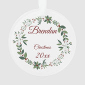 Naam Kind Foto Bourgondische Kerstkrans Ornament (achterkant)
