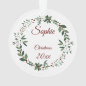 Naam Kind foto Bourgondische kerstkrans Ornament (achterkant)