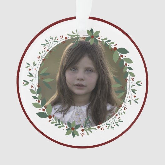 Naam Kind foto Bourgondische kerstkrans Ornament (voorkant)