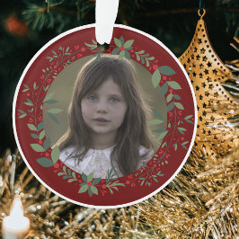Naam Kind foto Bourgondische kerstkrans Ornament