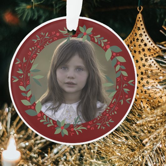 Naam Kind foto Bourgondische kerstkrans Ornament