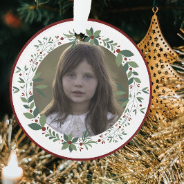 Naam Kind foto Bourgondische kerstkrans Ornament