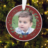 Naam Kind Foto Bourgondische Kerstkrans Ornament
