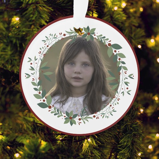 Naam Kind foto Bourgondische kerstkrans Ornament