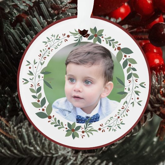 Naam Kind Foto Bourgondische Kerstkrans Ornament