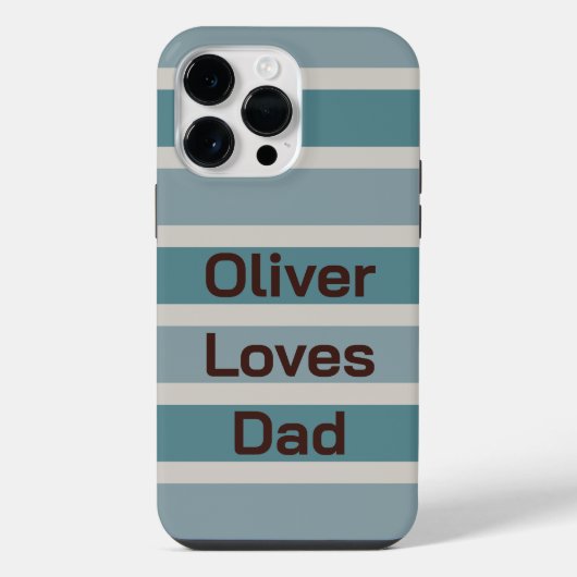 Naam Kind Liefde Papa op Blauwe Strepen iPhone Hoesje (Achterkant)