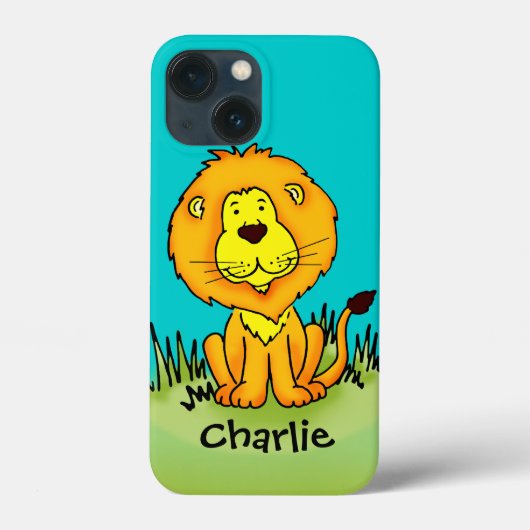 Naam kind lion aqua gele cartoon Case-Mate iPhone case (Achterkant)