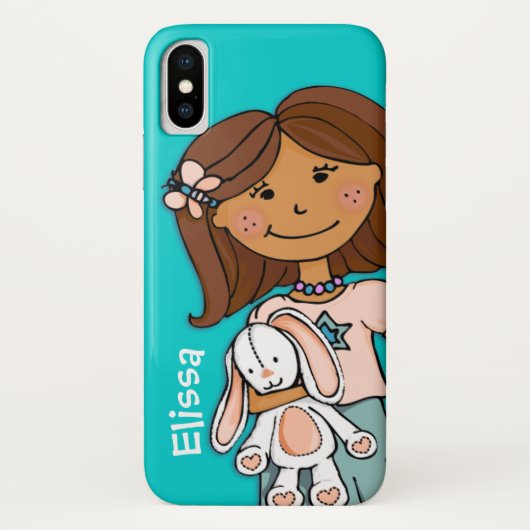 Naam kind meisje cuddles aqua peach iphone case (Achterkant)