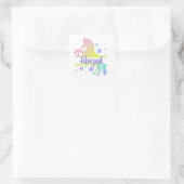 Naam kind Rainbow Pastel Eenhoorn Vierkante Sticker (Tas)